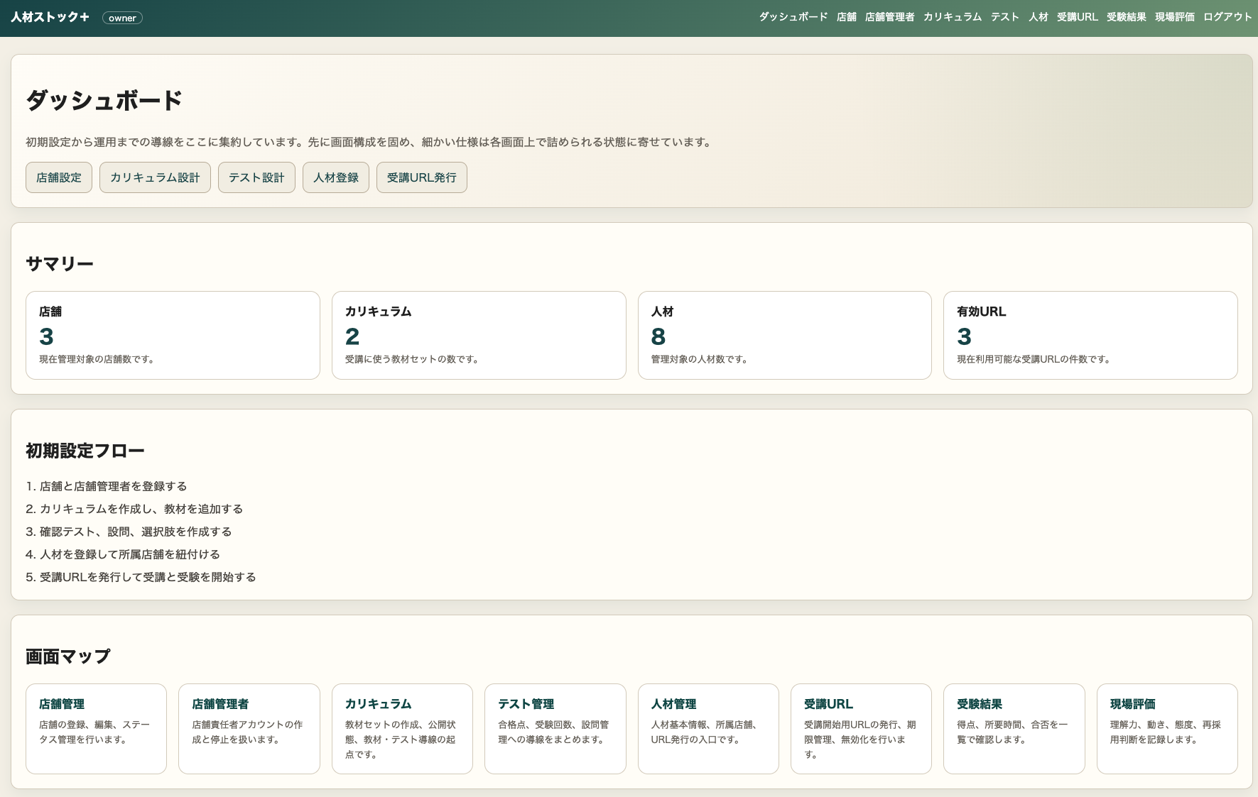 人材ストック＋のダッシュボード画面